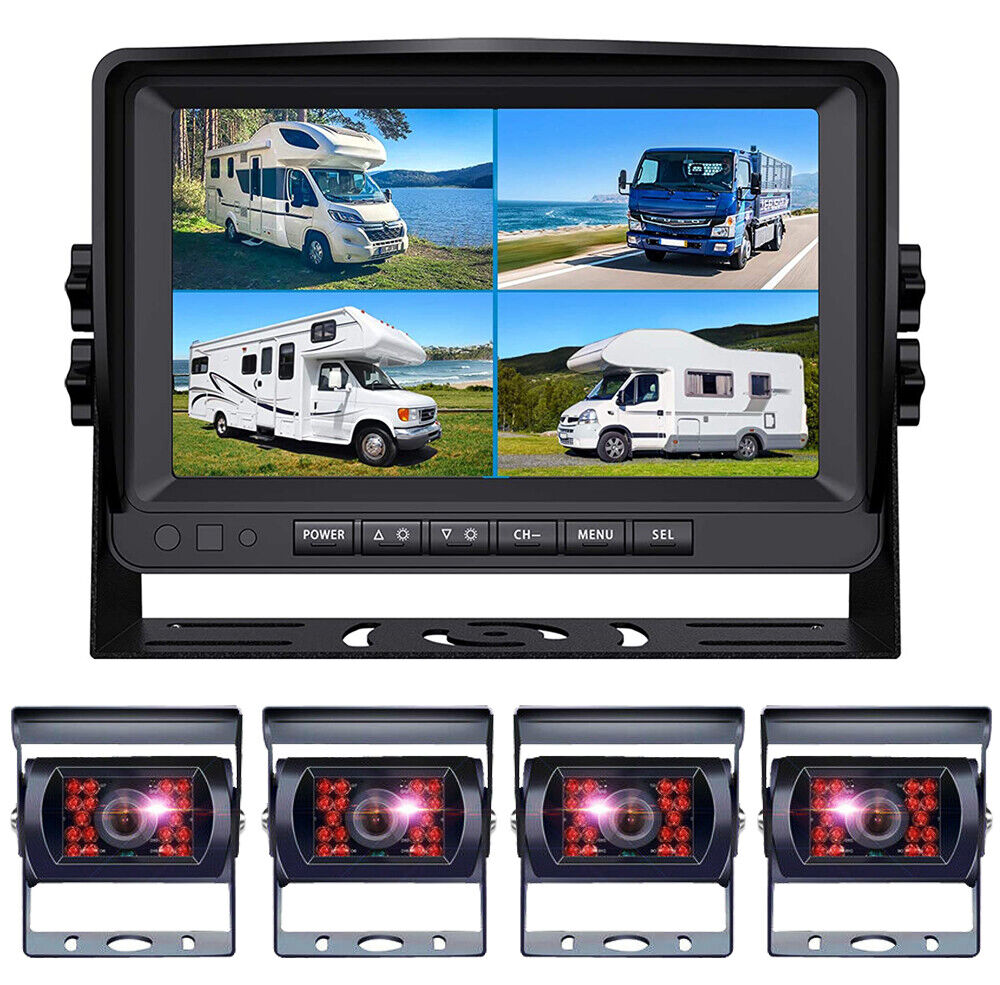 Backup Camera System With 9 Inch Quad Monitor DVR Recorder For Semi ...